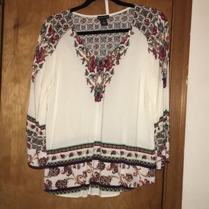 Floral dressy top with mid length sleeves